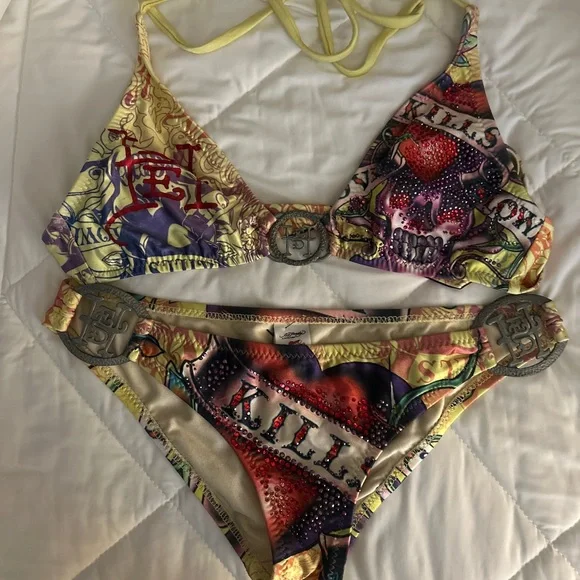 Ed Hardy | Swim | Ed Hardy Authentic Y2k Rhinestone Bikini | Poshmark